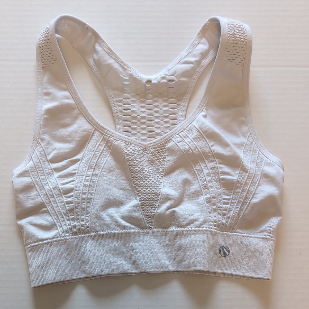 Marika White Sports Bra with Geometric Knit and Racerback